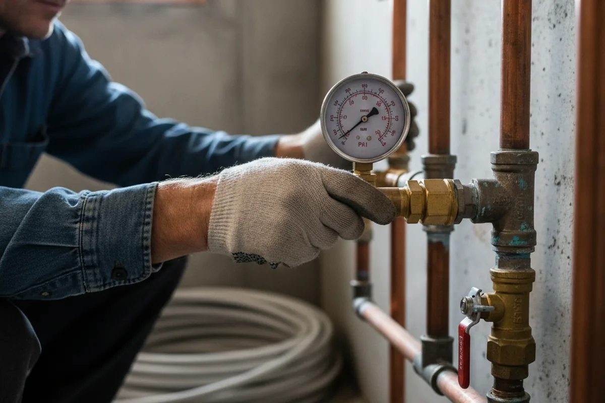Pressure testing a repaired line during Water Line Repair in Warminster